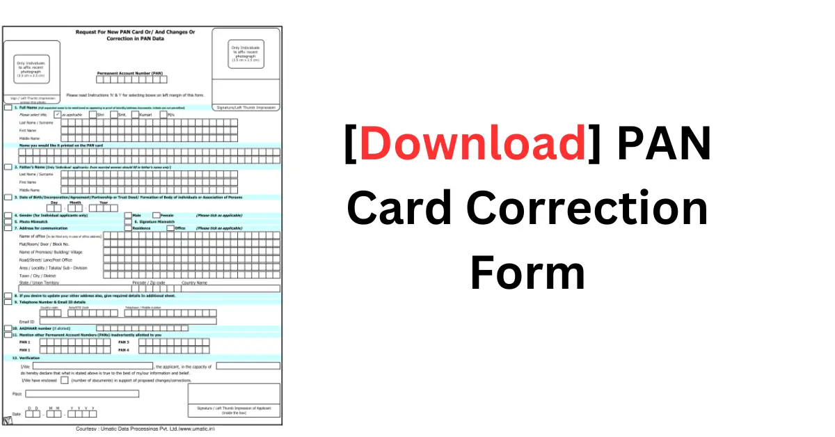 pan card correction form